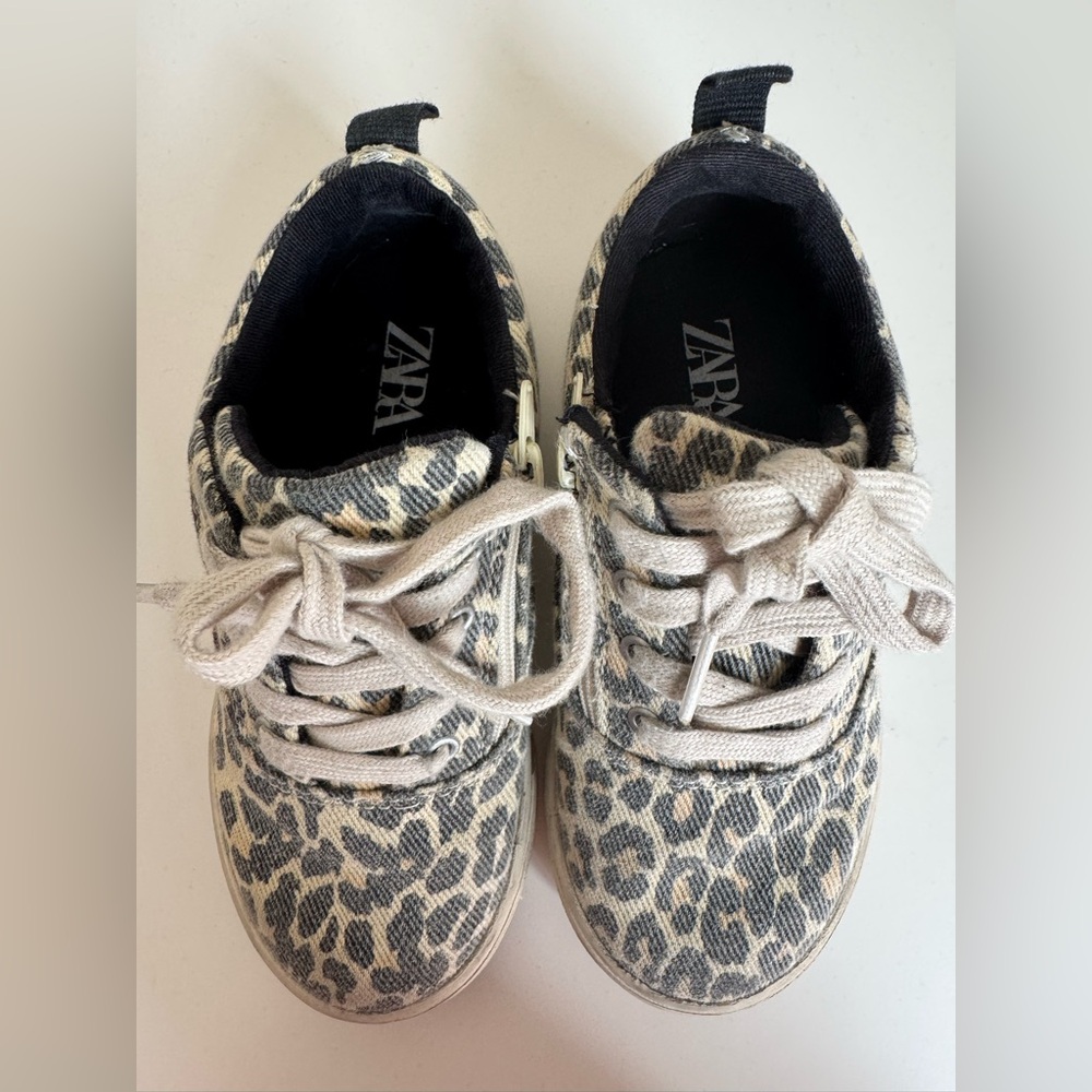 Zara Kids Leopard Print Sneakers - Cream and Black